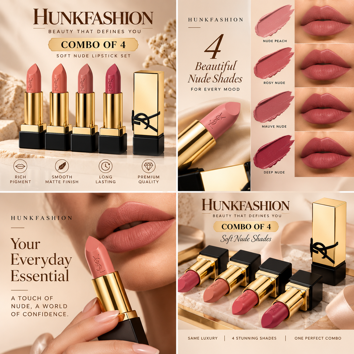 Soft Nude Lipstick (Combo of 4)