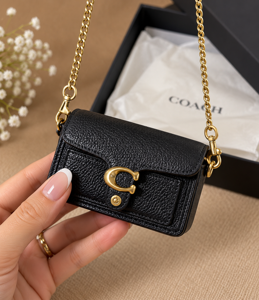 Coacch Mini Tabby Black Leather Crossbody Bag Charm